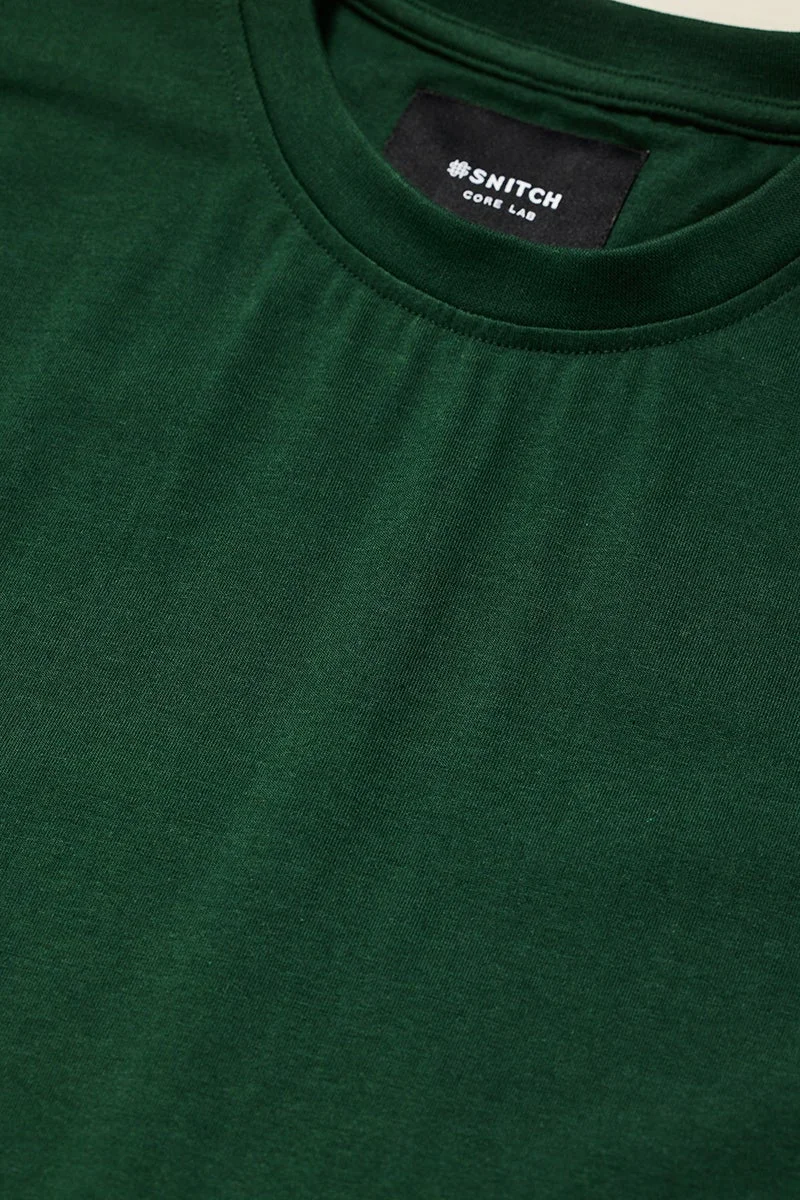 SNITCH Core Lab Dark Green Solid Slim Fit T-Shirt